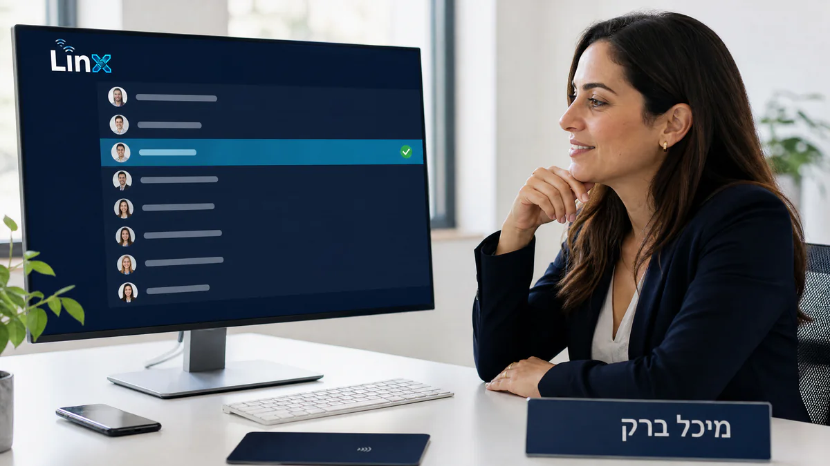 תיבת לידים של LINX במסך, עם פנייה חדשה שנקלטה אוטומטית מכרטיס NFC