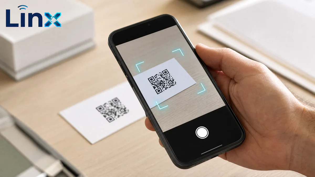 סריקת קוד QR מכרטיס ביקור של LINX באמצעות מצלמת הנייד